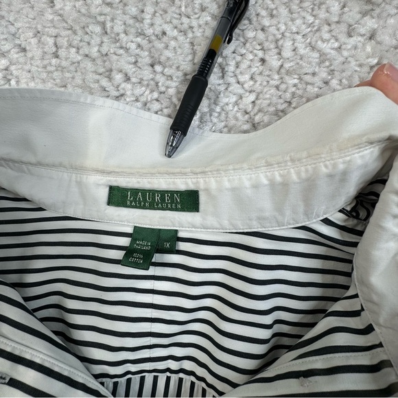 Lauren Ralph Lauren Black White Striped Button Up Shirt with Monogram. 1X - Picture 4 of 14